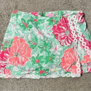 Lilly Pulitzer Mint Green Floral Mini Skort with Pink & Coral Accents